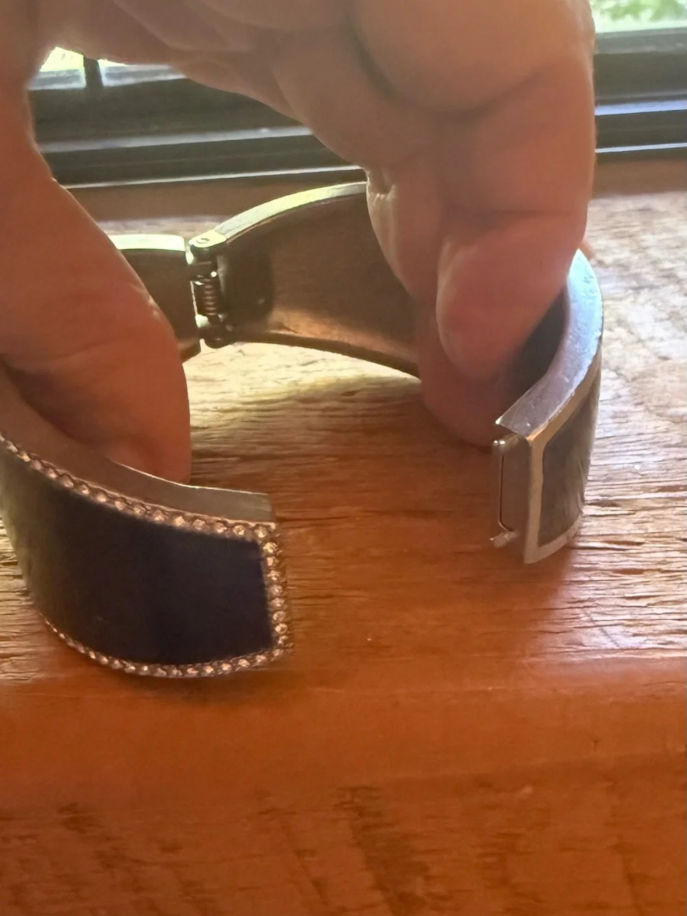 Lia Sophia Navy Enamel Hinged Bangle with Crystal Edge